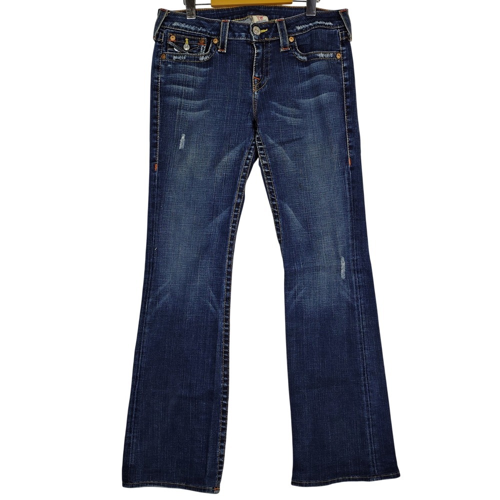 True Religion Becky Bootcut Jeans Womens Sz 31 Distressed Medium Wash Denim